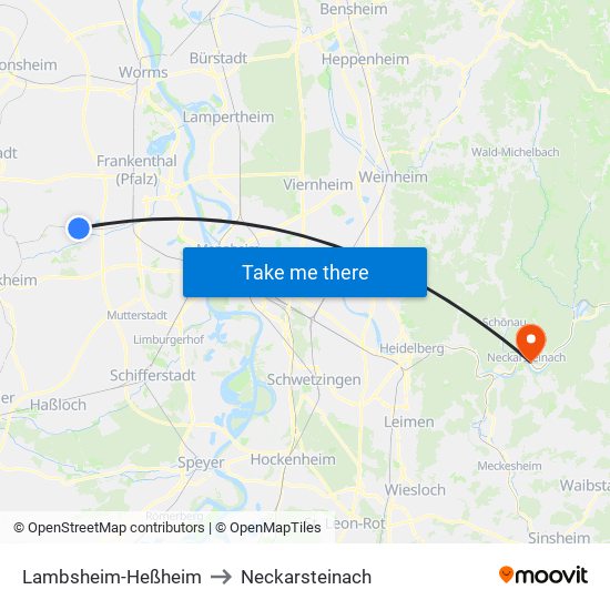 Lambsheim-Heßheim to Neckarsteinach map