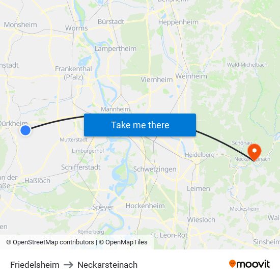 Friedelsheim to Neckarsteinach map