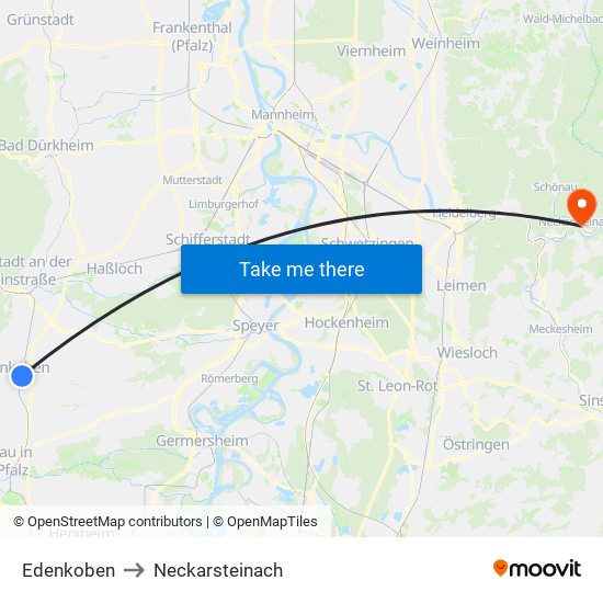 Edenkoben to Neckarsteinach map
