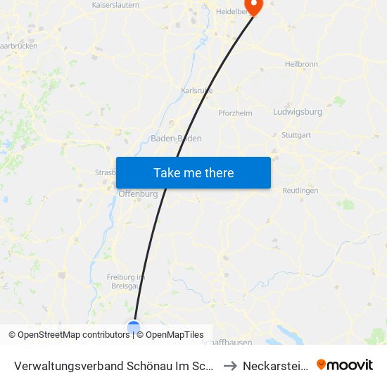 Verwaltungsverband Schönau Im Schwarzwald to Neckarsteinach map