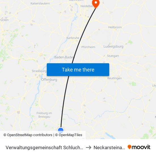 Verwaltungsgemeinschaft Schluchsee to Neckarsteinach map