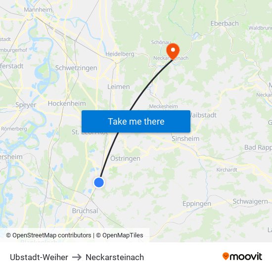 Ubstadt-Weiher to Neckarsteinach map