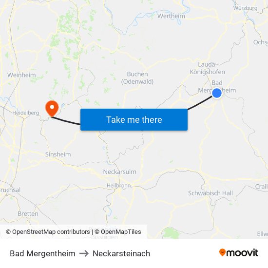 Bad Mergentheim to Neckarsteinach map