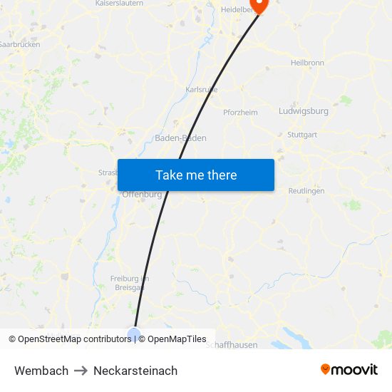 Wembach to Neckarsteinach map