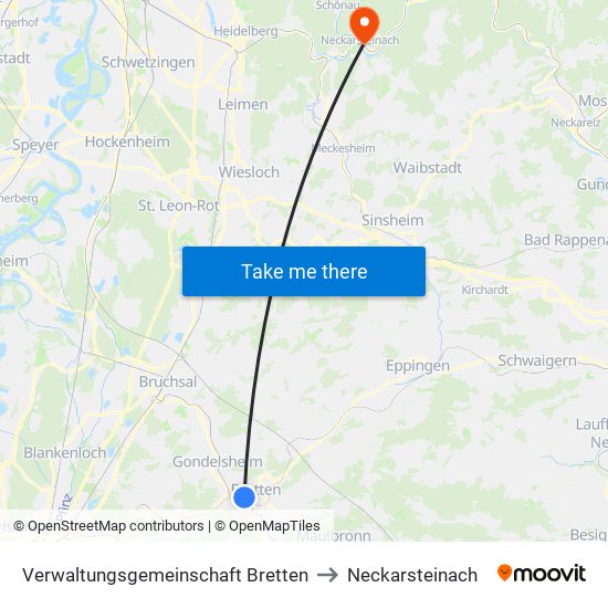 Verwaltungsgemeinschaft Bretten to Neckarsteinach map