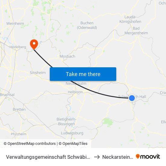 Verwaltungsgemeinschaft Schwäbisch Hall to Neckarsteinach map