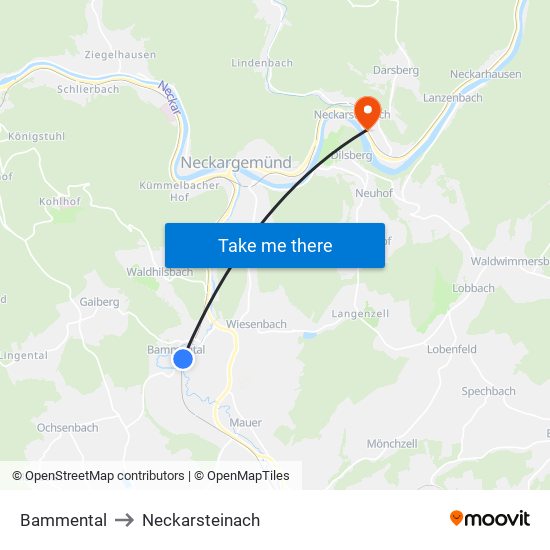 Bammental to Neckarsteinach map