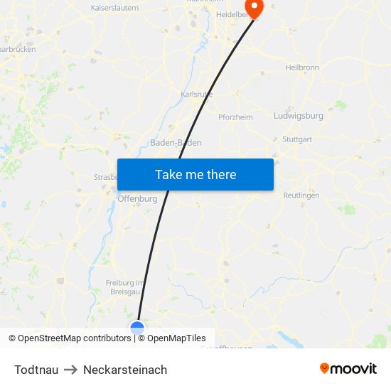 Todtnau to Neckarsteinach map