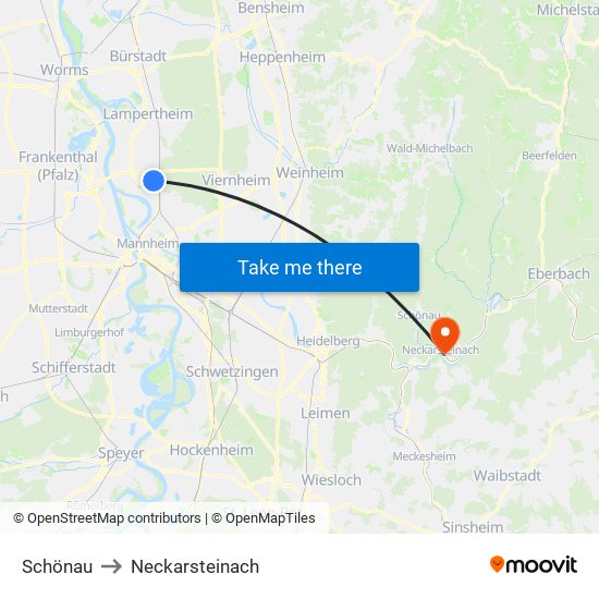 Schönau to Neckarsteinach map