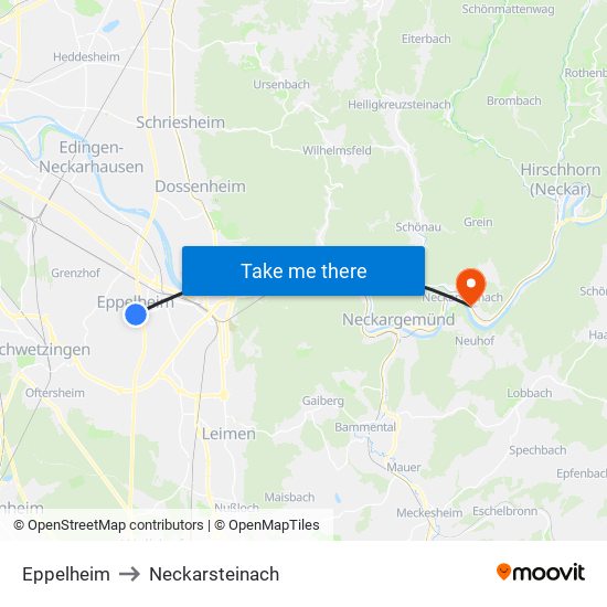 Eppelheim to Neckarsteinach map