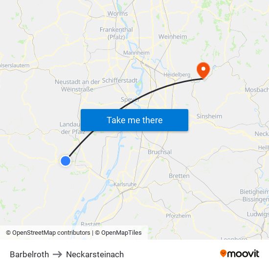 Barbelroth to Neckarsteinach map