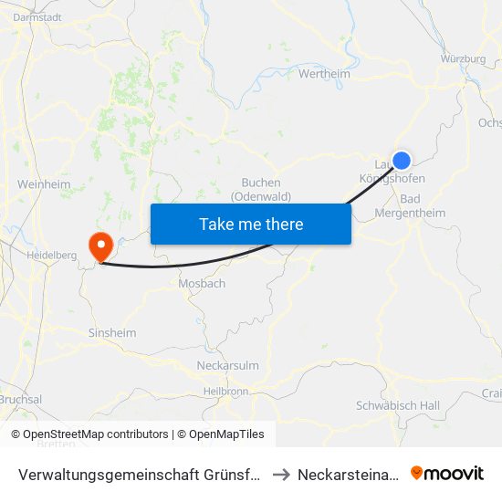 Verwaltungsgemeinschaft Grünsfeld to Neckarsteinach map