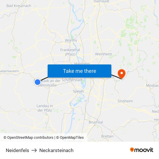 Neidenfels to Neckarsteinach map