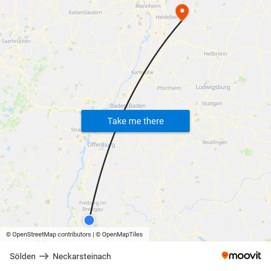 Sölden to Neckarsteinach map