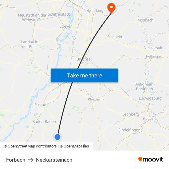 Forbach to Neckarsteinach map