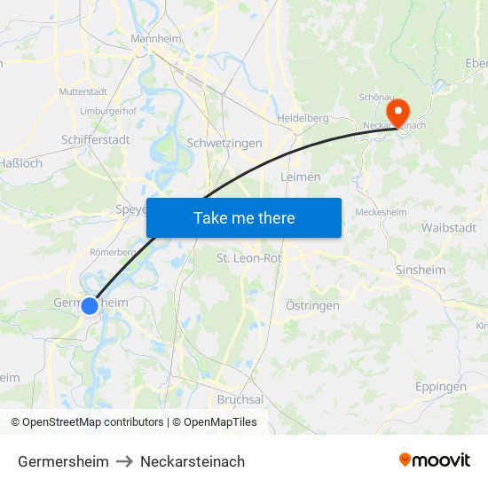 Germersheim to Neckarsteinach map