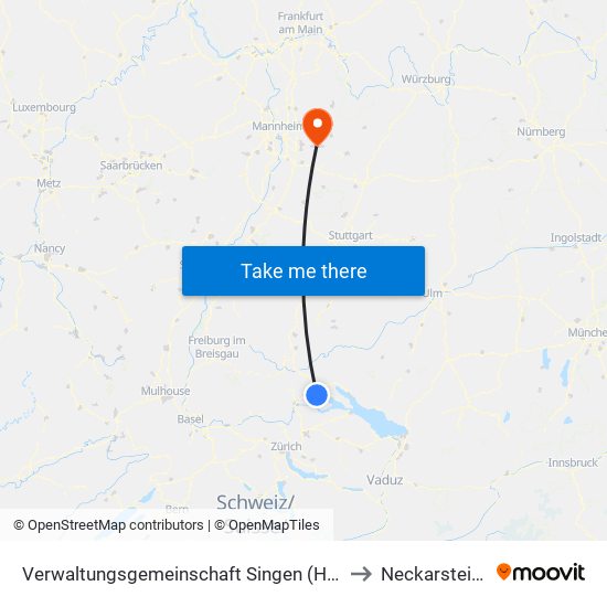 Verwaltungsgemeinschaft Singen (Hohentwiel) to Neckarsteinach map