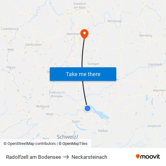 Radolfzell am Bodensee to Neckarsteinach map
