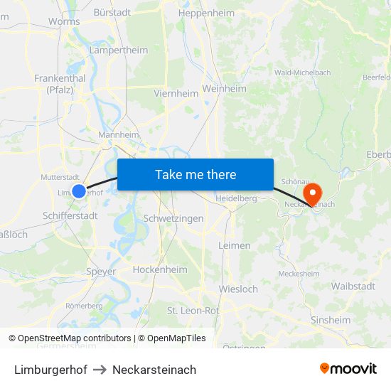 Limburgerhof to Neckarsteinach map