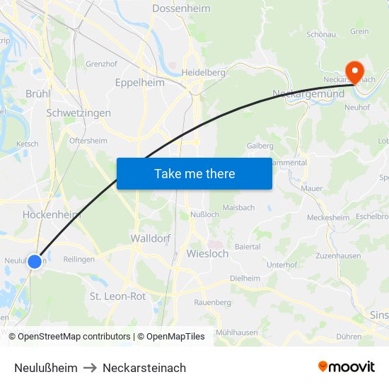 Neulußheim to Neckarsteinach map