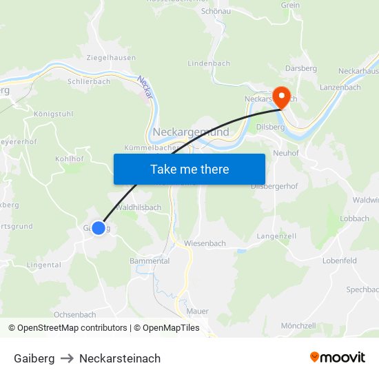Gaiberg to Neckarsteinach map