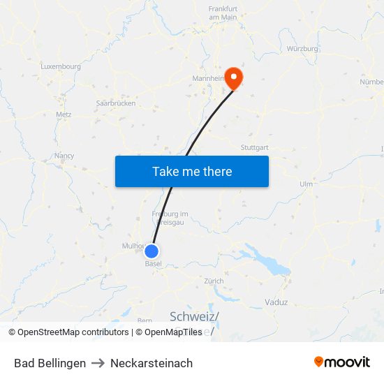 Bad Bellingen to Neckarsteinach map