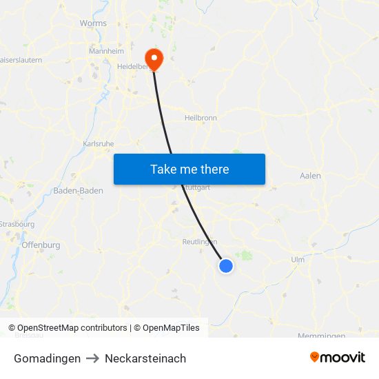 Gomadingen to Neckarsteinach map