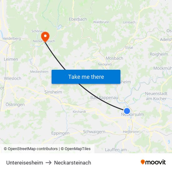 Untereisesheim to Neckarsteinach map