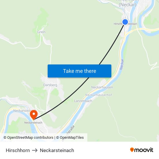 Hirschhorn to Neckarsteinach map