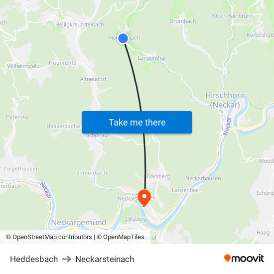 Heddesbach to Neckarsteinach map