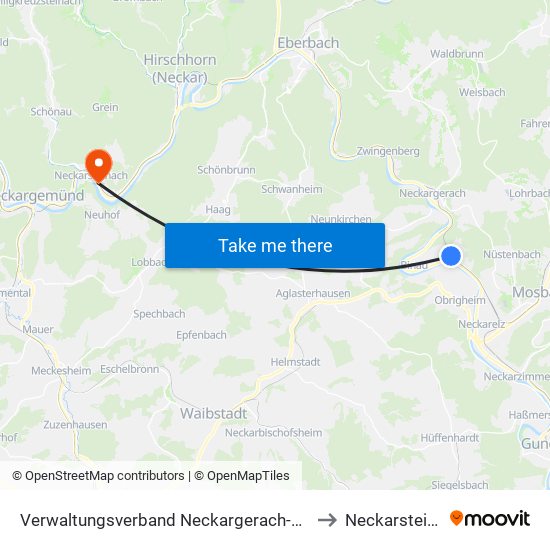 Verwaltungsverband Neckargerach-Waldbrunn to Neckarsteinach map