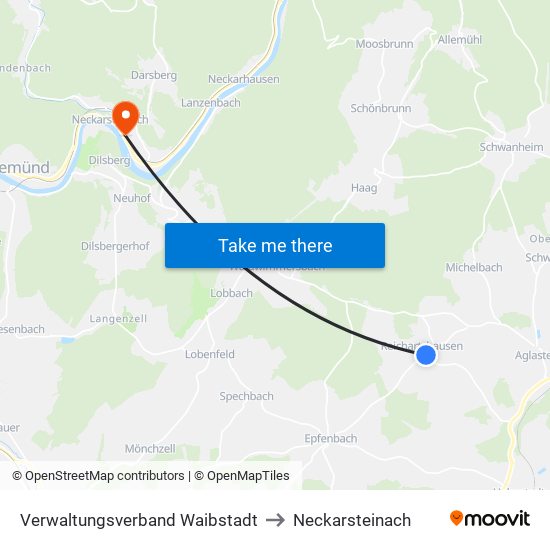 Verwaltungsverband Waibstadt to Neckarsteinach map