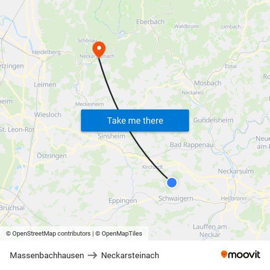 Massenbachhausen to Neckarsteinach map