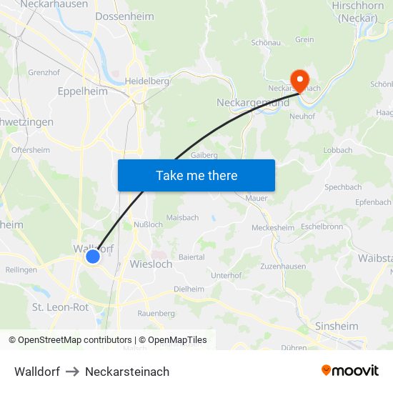 Walldorf to Neckarsteinach map