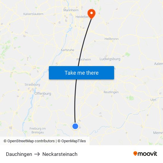 Dauchingen to Neckarsteinach map