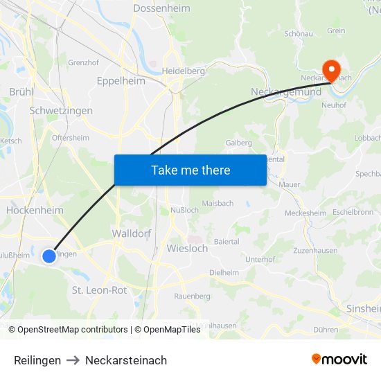 Reilingen to Neckarsteinach map