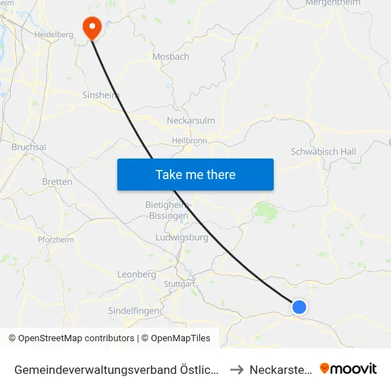 Gemeindeverwaltungsverband Östlicher Schurwald to Neckarsteinach map