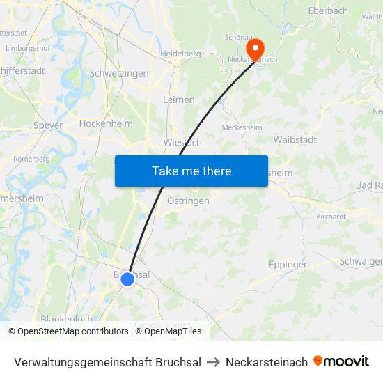 Verwaltungsgemeinschaft Bruchsal to Neckarsteinach map