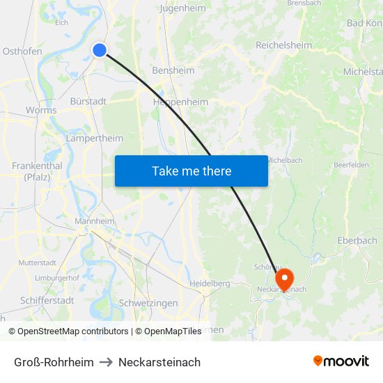 Groß-Rohrheim to Neckarsteinach map