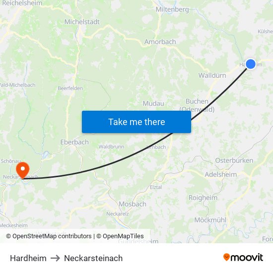 Hardheim to Neckarsteinach map