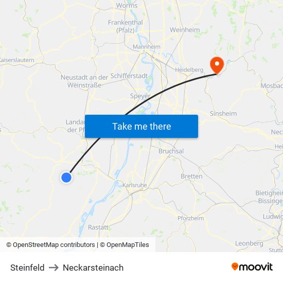 Steinfeld to Neckarsteinach map