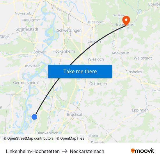 Linkenheim-Hochstetten to Neckarsteinach map