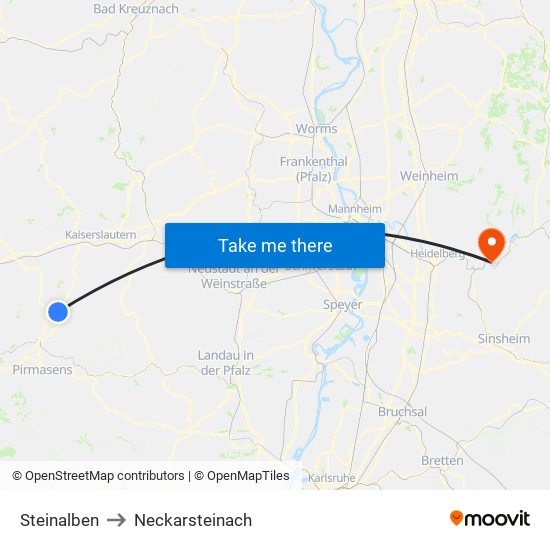 Steinalben to Neckarsteinach map