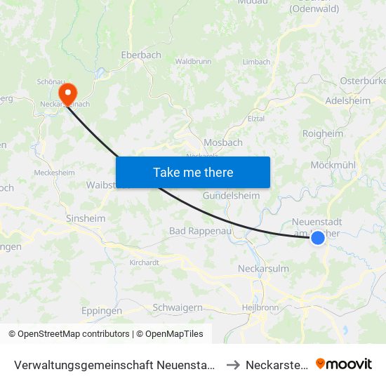 Verwaltungsgemeinschaft Neuenstadt am Kocher to Neckarsteinach map