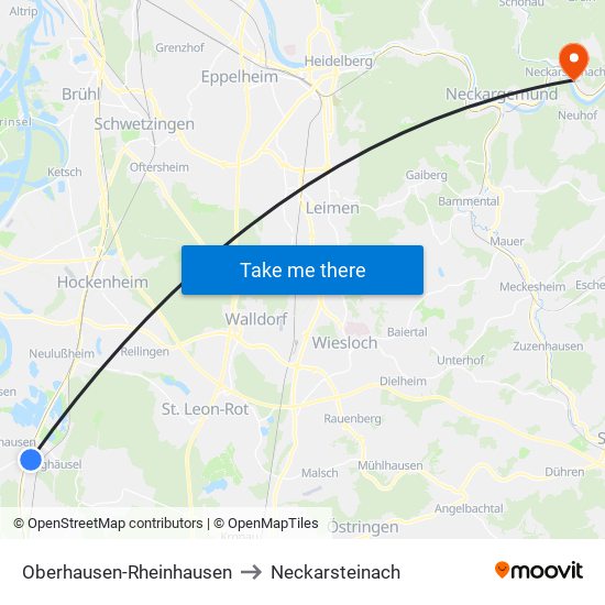 Oberhausen-Rheinhausen to Neckarsteinach map