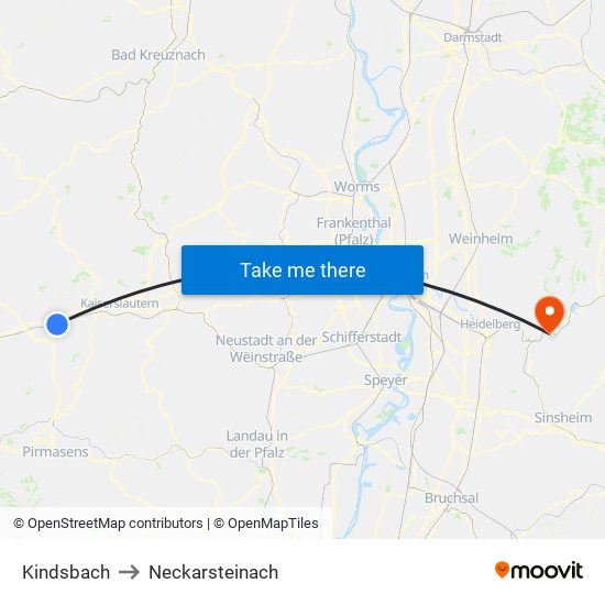 Kindsbach to Neckarsteinach map
