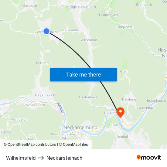 Wilhelmsfeld to Neckarsteinach map