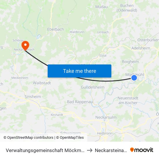 Verwaltungsgemeinschaft Möckmühl to Neckarsteinach map