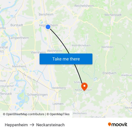 Heppenheim to Neckarsteinach map