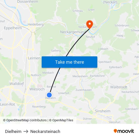 Dielheim to Neckarsteinach map